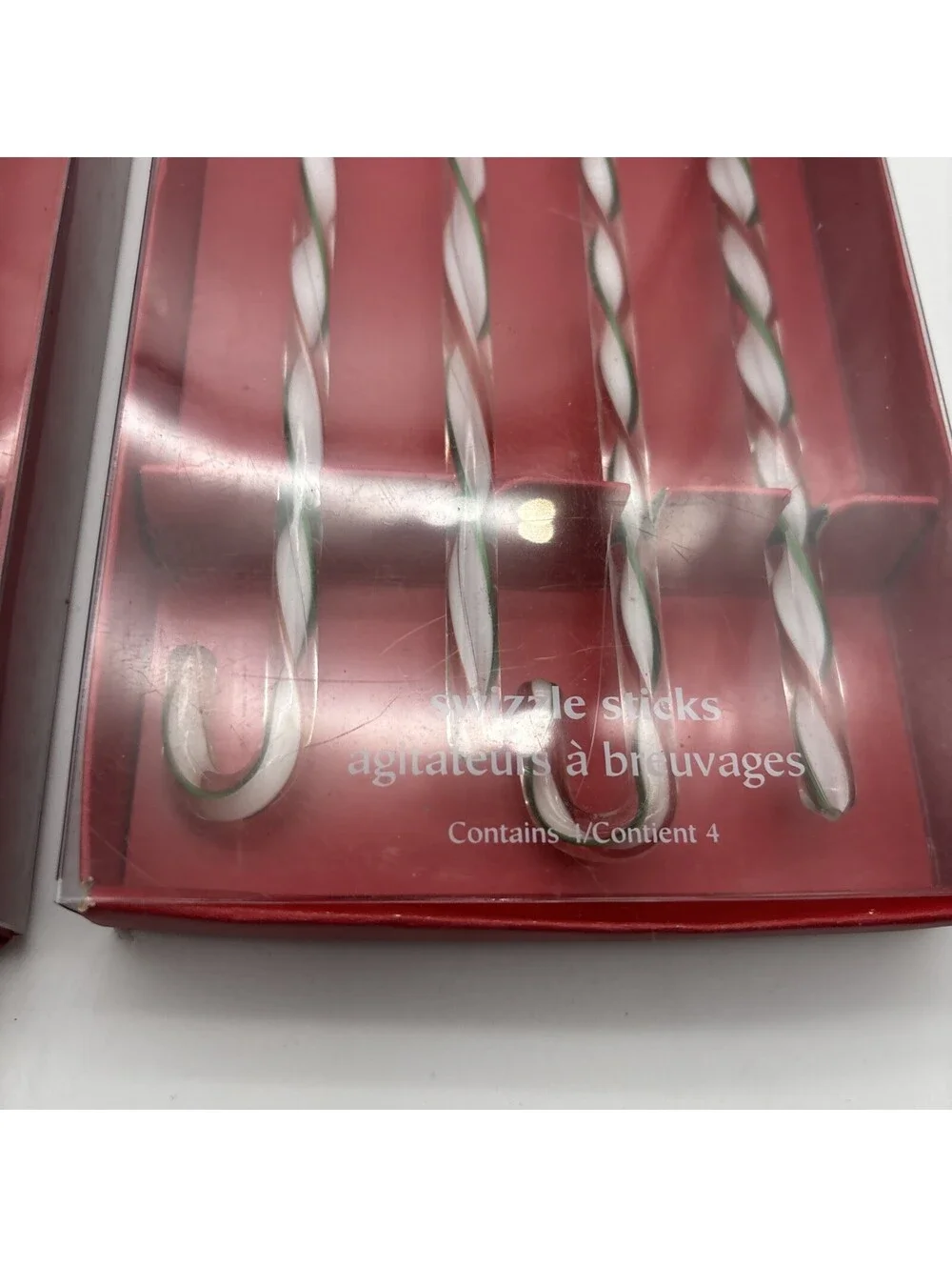 Pier 1 Imports Glass 8” Candy Cane  Swizzle Sticks Cold Drinks, 2 Boxes, 8 Total